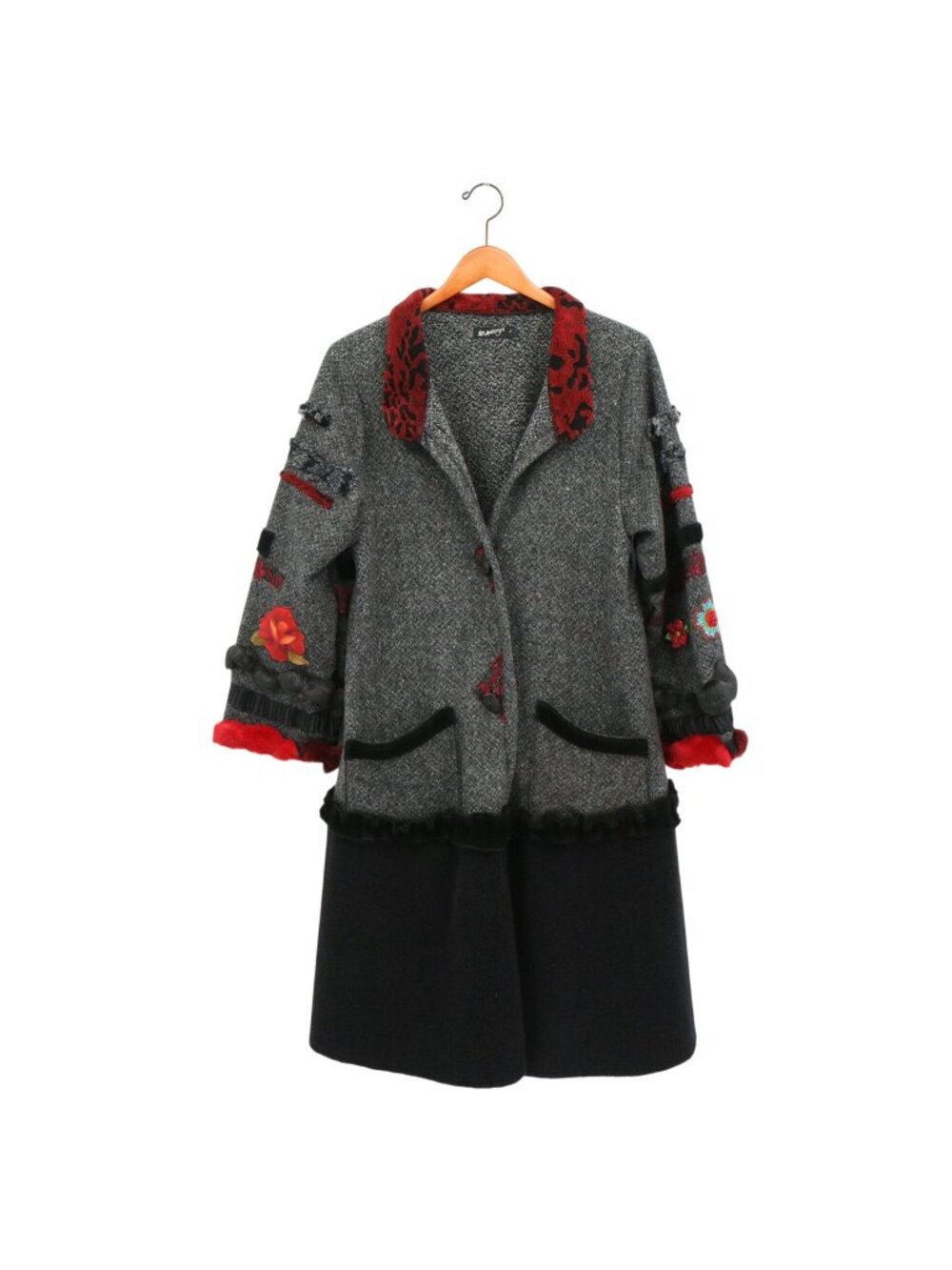 Lee Andersen Art to Wear Mixed Media Long Gray Black Duster Coat Jacket 1 M